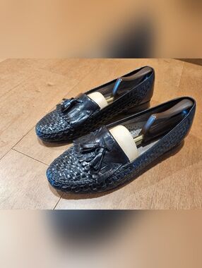 Nunn Bush Strafford Woven Tassel Loafers 10M Black Leather Kiltie Slip On Shoes